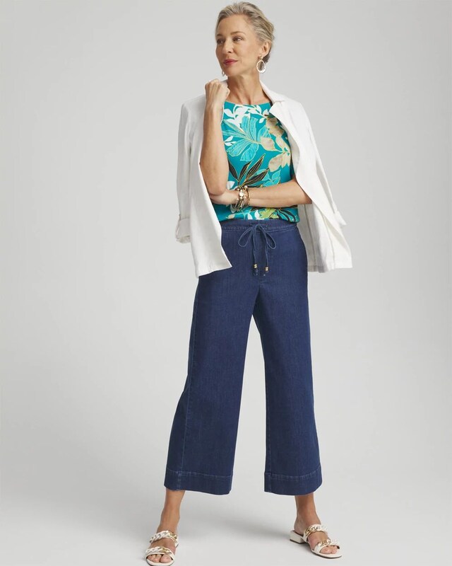 Pull-on Drawstring Wide Leg Cropped Jeans - image 2